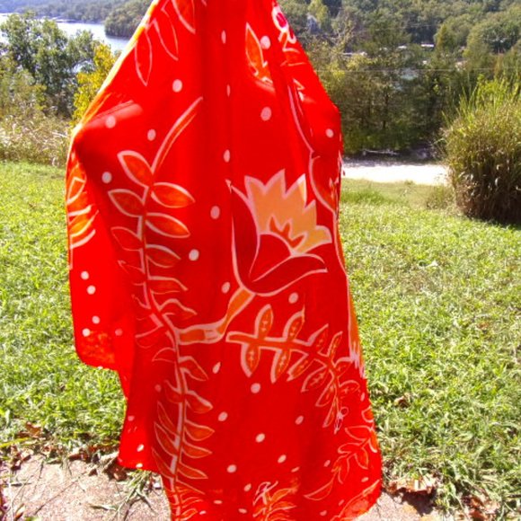 Orange Floral Silk Like Scarf/Wrap Stunning Design to Accent Your Wardrobe! - Picture 2 of 5